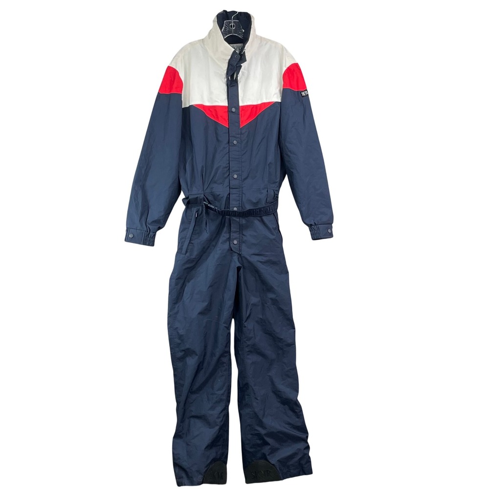Skyr Ski Suit Mens M Navy‎ Blue Gore-Tex Vintage One Piece Snow Suit Colorblock
